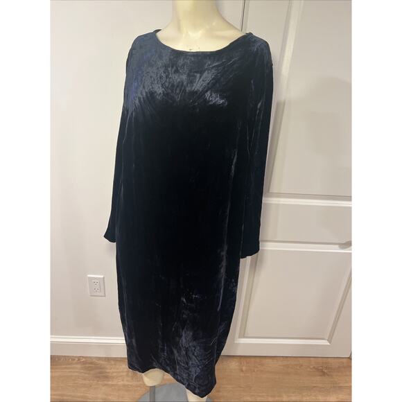 Antonelli Firenze Navy Blue Velvet 3/4 Length Dress Size 46 / US 14 - Picture 1 of 6